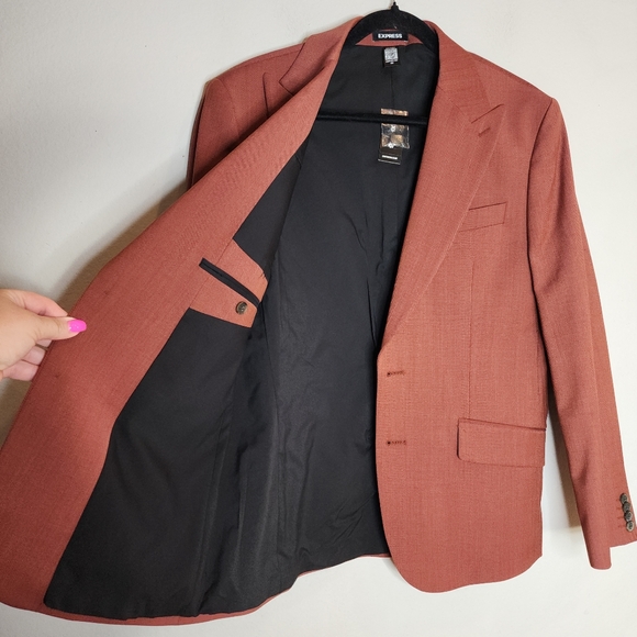 NWT Express Wool Blend Blazer Rust Red Brown Size 40S Short Slim $328 - Picture 16 of 16